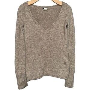 J. Crew Vintage XS Tan Beige Gold Metallic Thread Alpaca Blend V-Neck Sweater